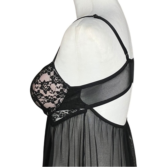 Y2K Black Sheer Babydoll Chemise Push Up Slip Dress. Small. Coquette, Whimsigoth - Picture 8 of 11